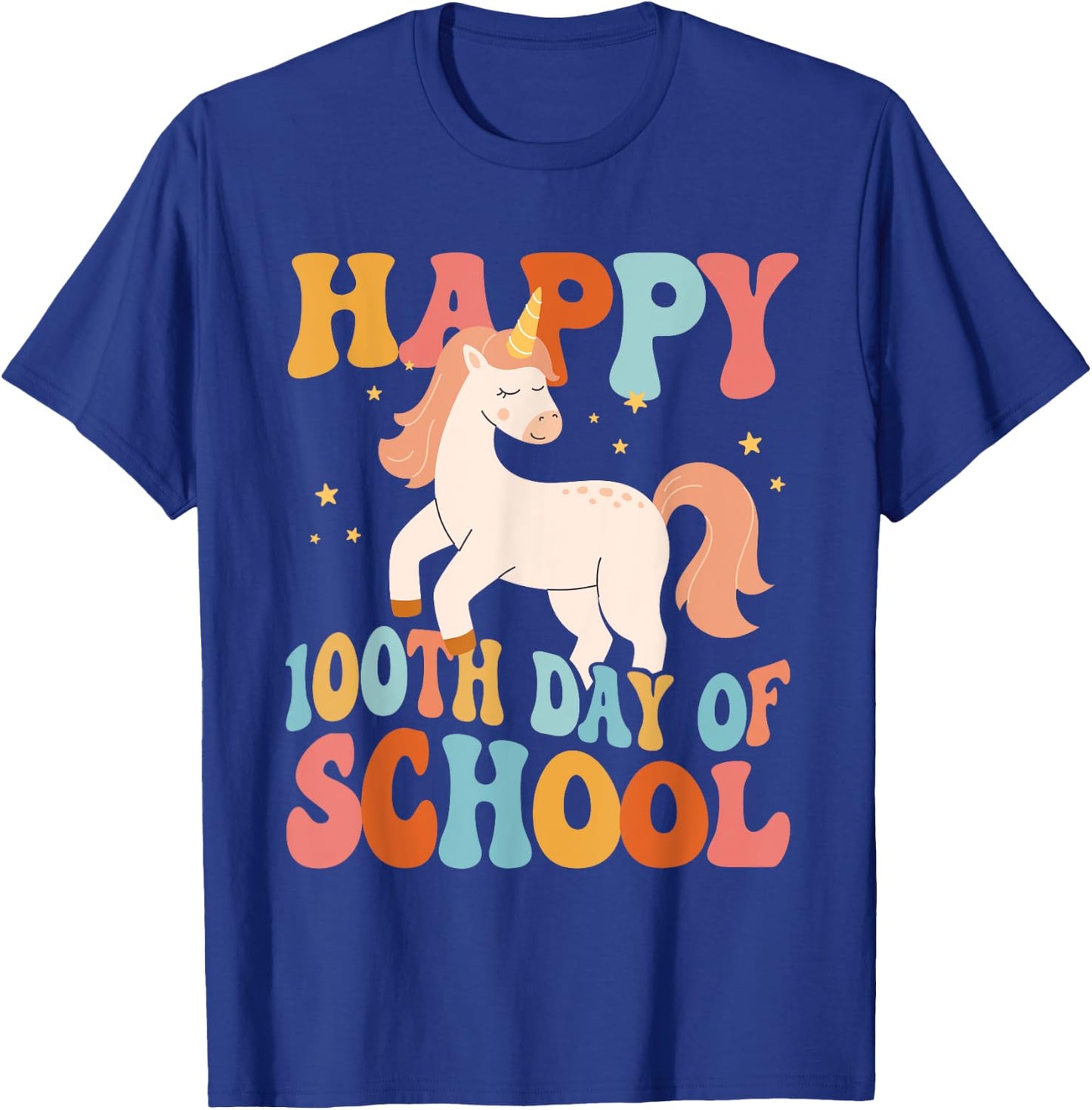 Happy 100th Day Of School Unicorn Teachers Kids Students T-Shirt - T-Shirt | Royal