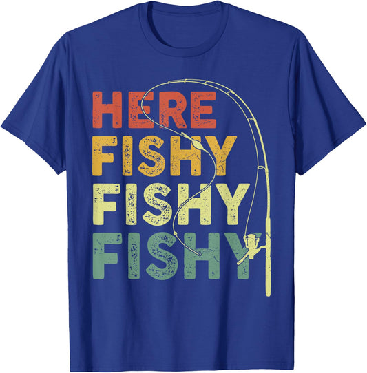 Fishing Shirt Here-Fishy Funny Bass Fish Dad T-Shirt - T-Shirt | Royal