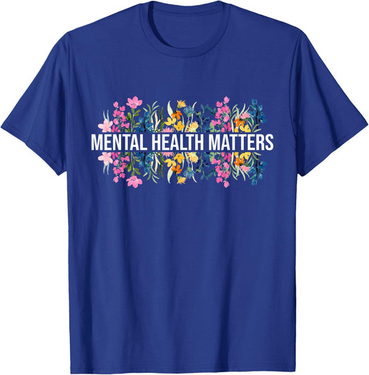 Vintage Wildflower Mental Health Matters Awareness Month T-Shirt - T-Shirt | Royal