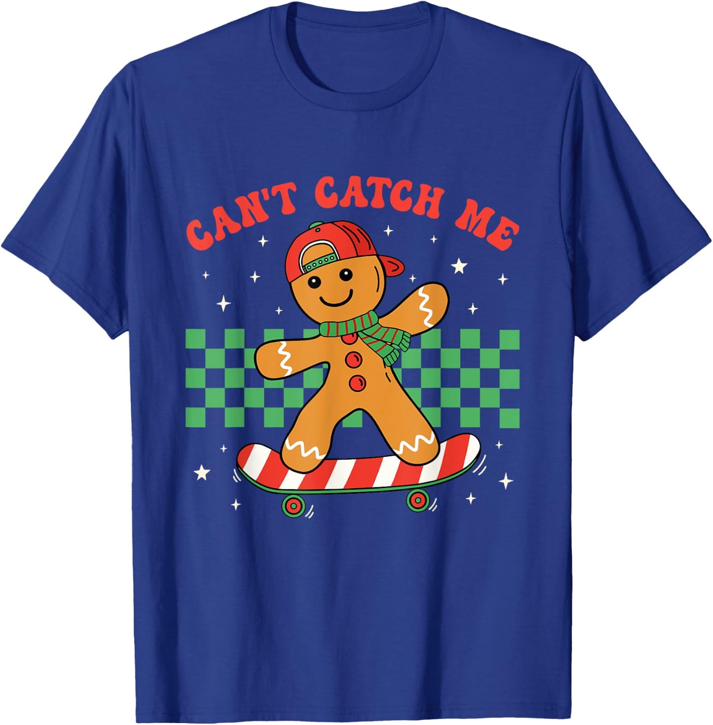 Can't Catch Me Merry Christmas Boy Skateboarding Gingerbread T-Shirt - T-Shirt | Royal