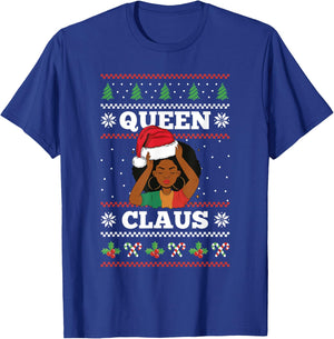 Queen Claus Afro African American Santa Women Ugly Christmas T-Shirt - T-Shirt | Royal