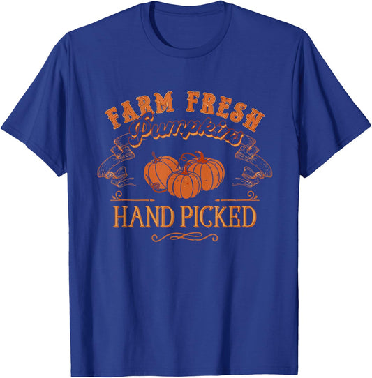 Vintage Farm Fresh Pumpkins Hand Picked Thanksgiving Day T-Shirt - T-Shirt | Royal
