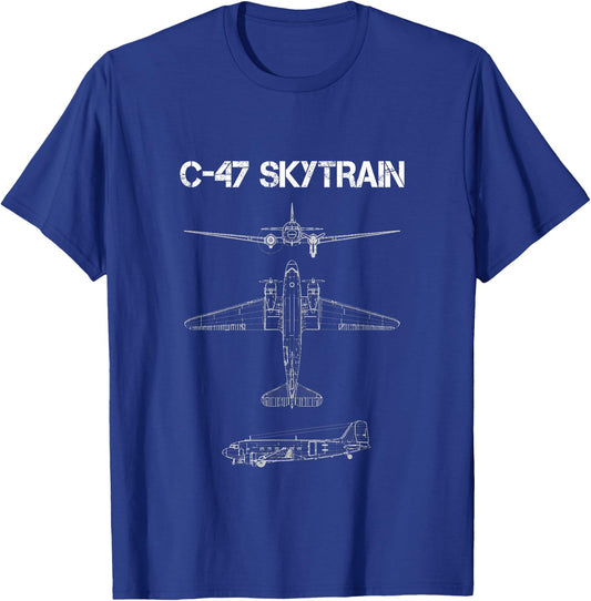 C-47 Skytrain C47 Douglas Dakota WWII Transport Blueprint T-Shirt - T-Shirt | Royal
