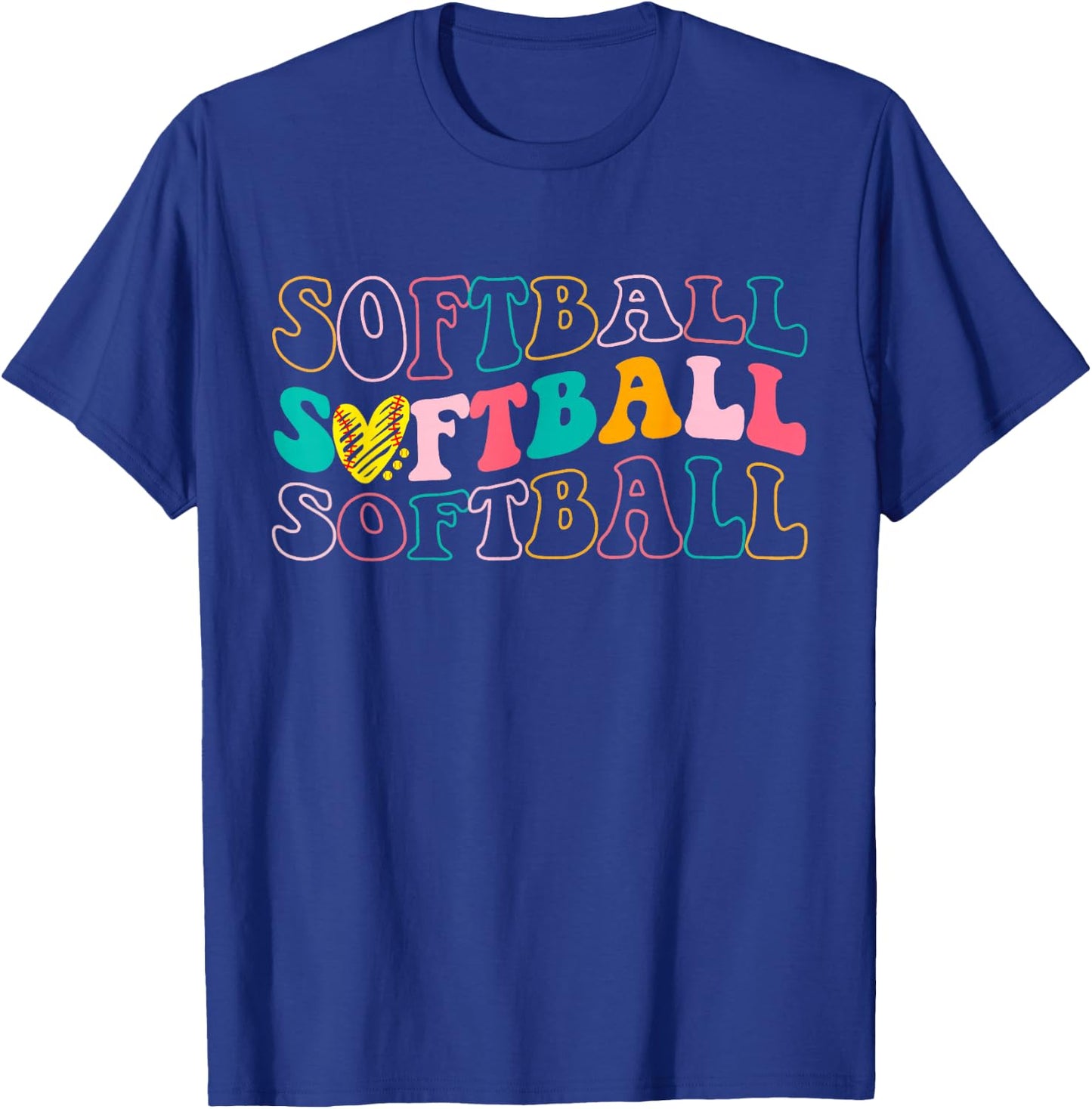 Groovy Love Heart Softball Player Funny Softball Baseball T-Shirt - T-Shirt | Royal