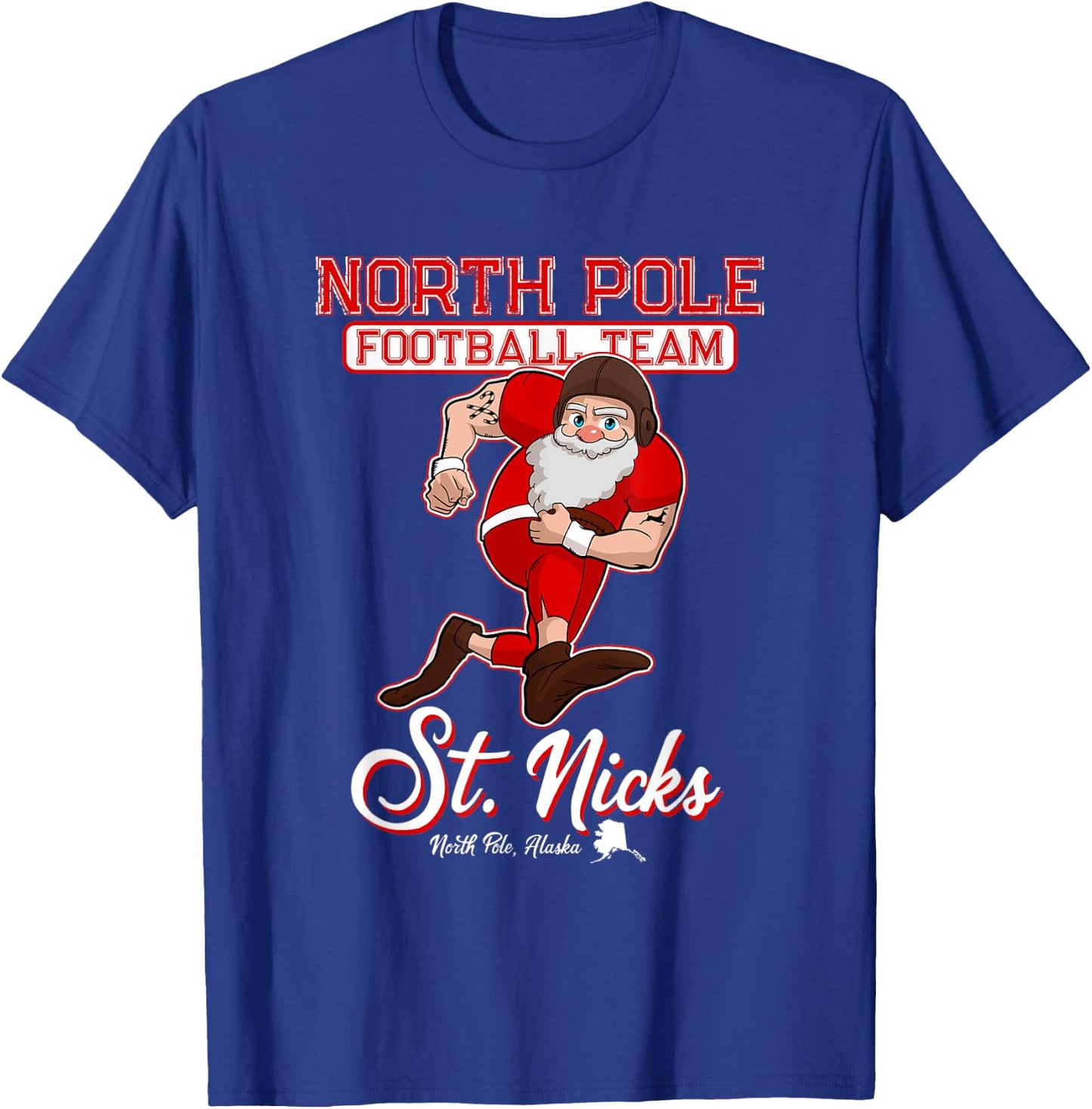 North Pole St. Nicks Funny Boys Football Santa Claus T-Shirt - T-Shirt | Royal