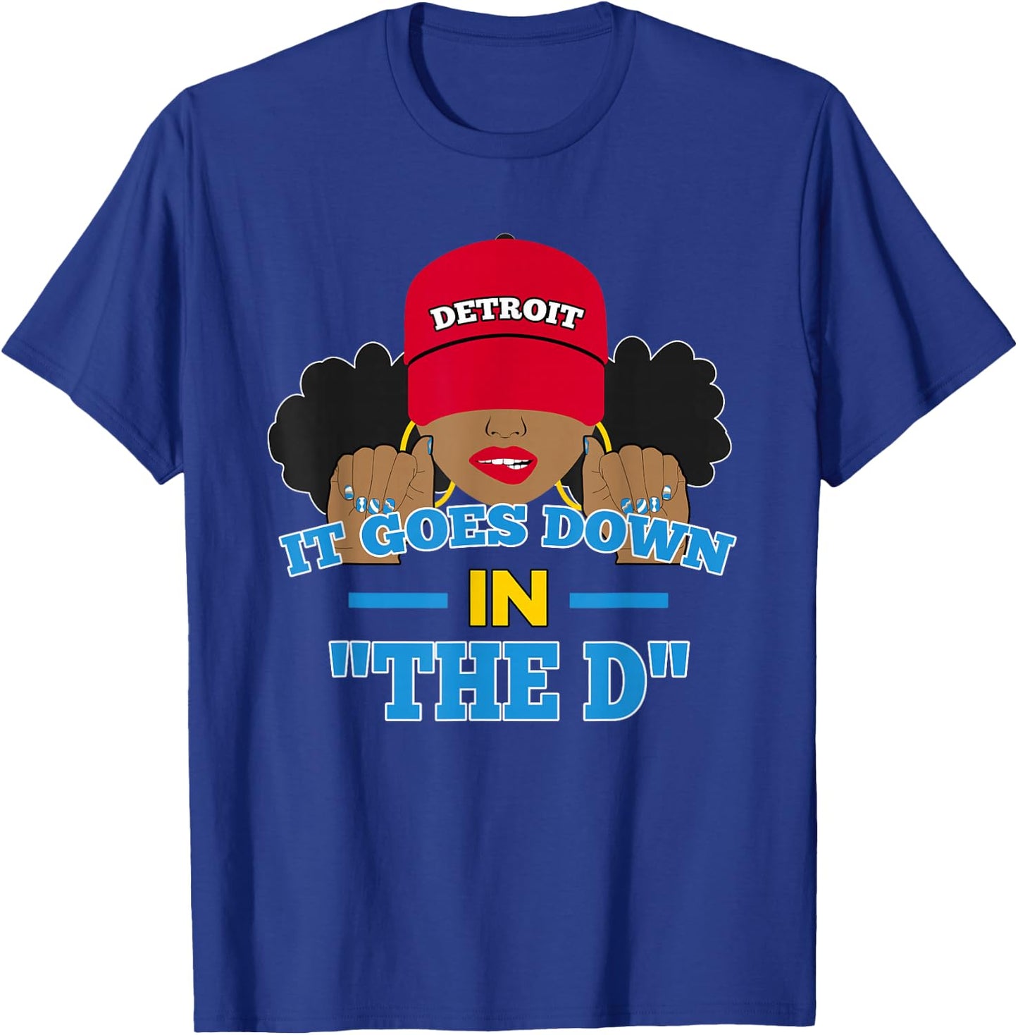From Detroit The D Afro Puffs Woman Hometown T-Shirt - T-Shirt | Royal