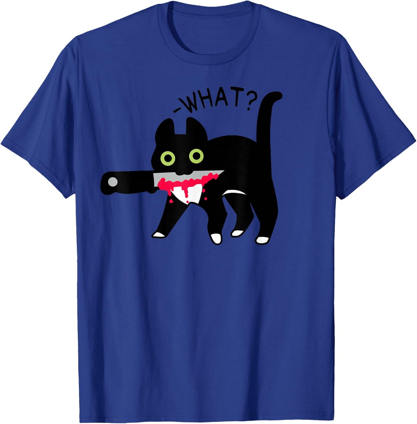 Cat What? Murderous Tuxedo Cat with Knife Halloween Costume T-Shirt - T-Shirt | Royal
