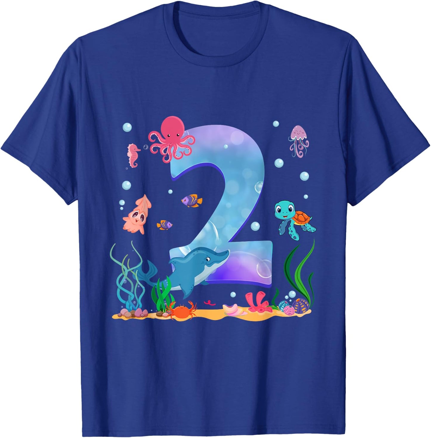 2 Years Old Sea Fish Ocean Animal 2nd Birthday Boy Girl T-Shirt - T-Shirt | Royal