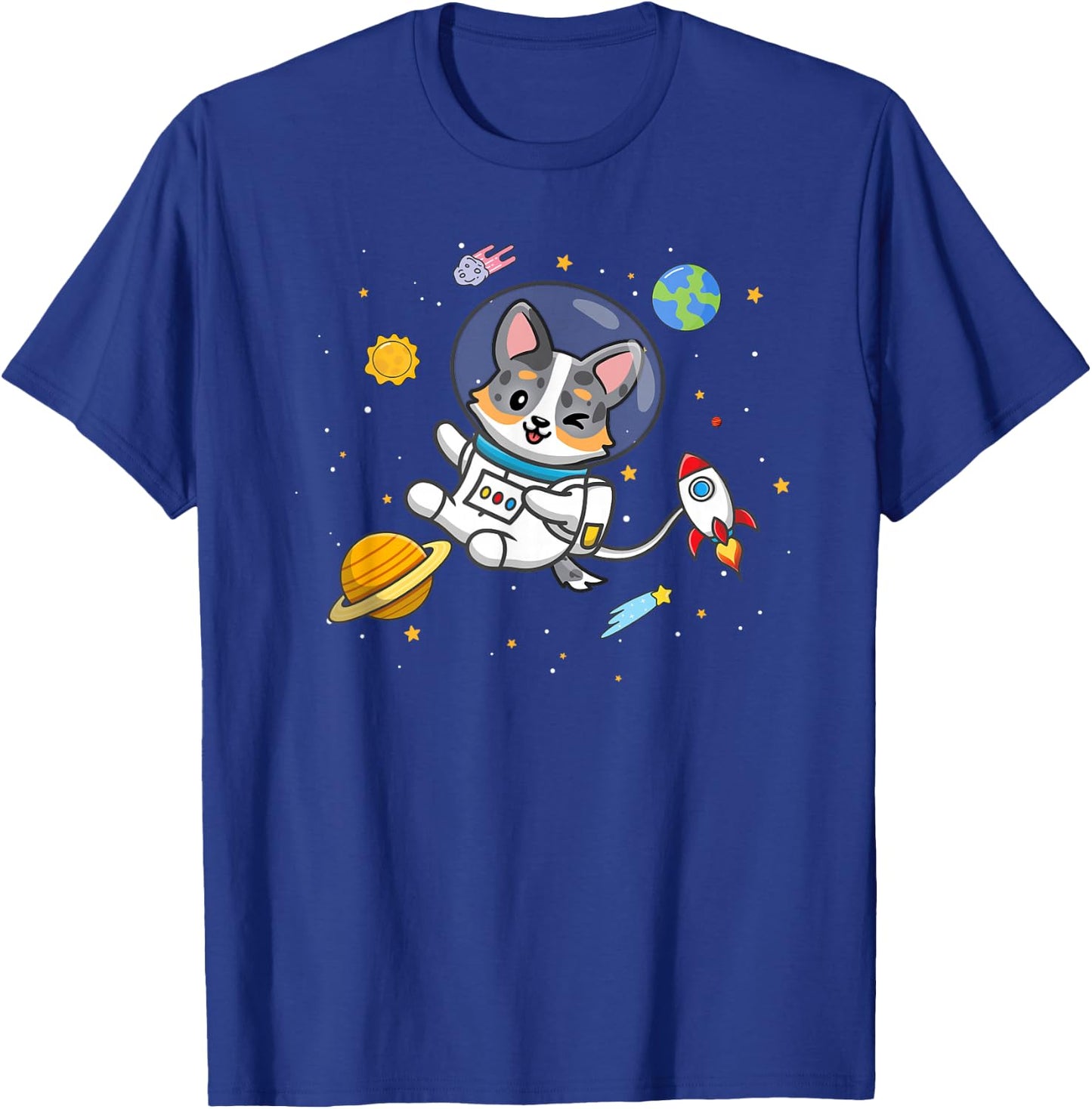 Funny Kawaii Kid Boys Space Astronaut Blue Merle Corgi Lover T-Shirt - T-Shirt | Royal