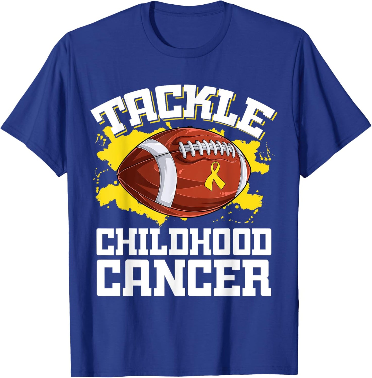 Football Tackle Childhood Cancer Retro Awareness Ribbon T-Shirt - T-Shirt | Royal