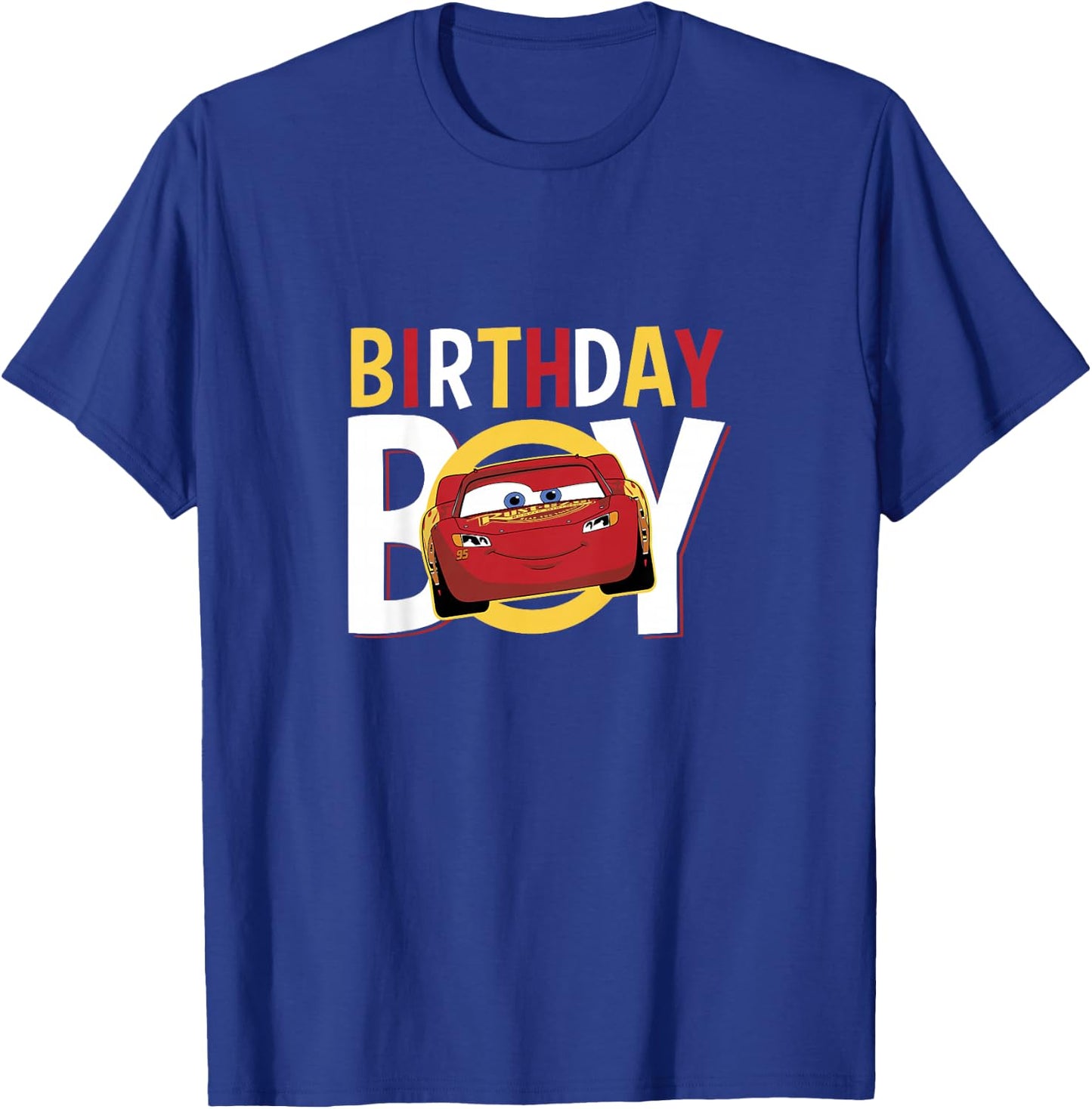 Kids Disney Pixar Cars Birthday Boy Lightning McQueen Youth T-Shirt - T-Shirt | Royal