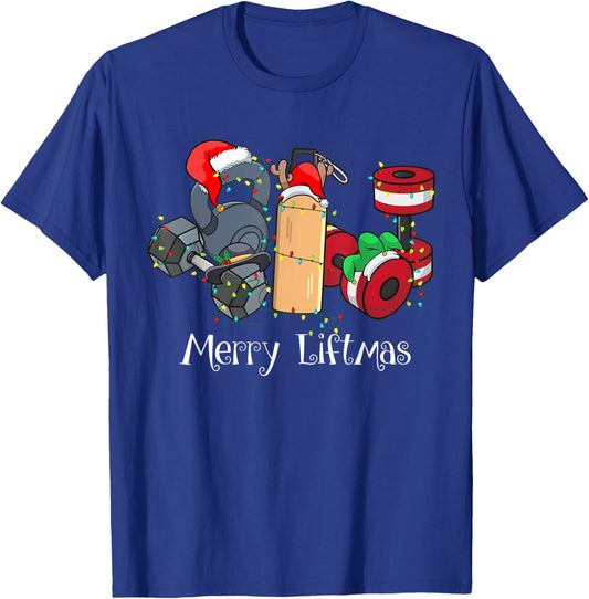 Merry Liftmas Christmas Gym Workout Kettlebell Weightlifting T-Shirt - T-Shirt | Royal