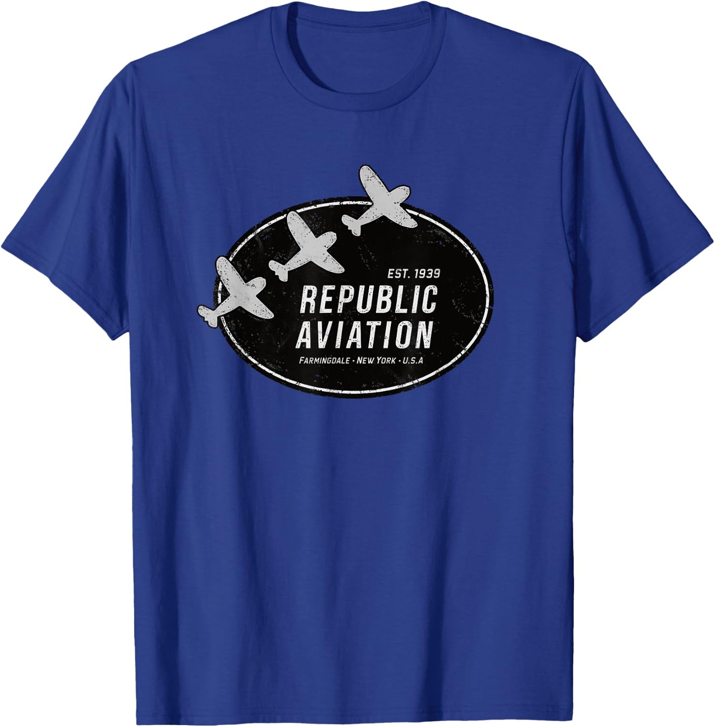 909 Apparel Republic Aviation Vintage 1940 Logo P-47 Thunderbolt WWII Grey -Adults Classic Fit Short Sleeve T-Shirt - T-Shirt | Royal