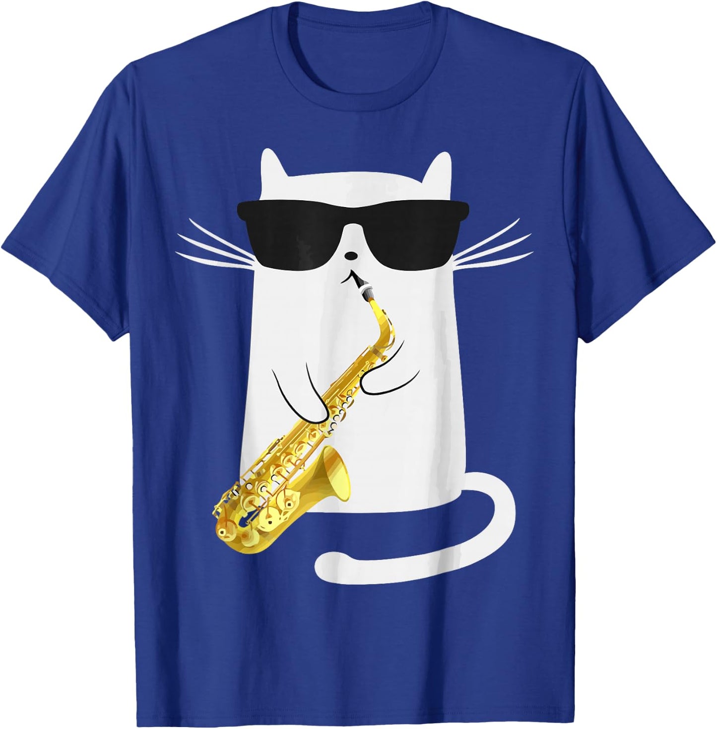 Funny Cat Playing Saxophone For Jazz Musician Saxophonist T-Shirt - T-Shirt | Royal