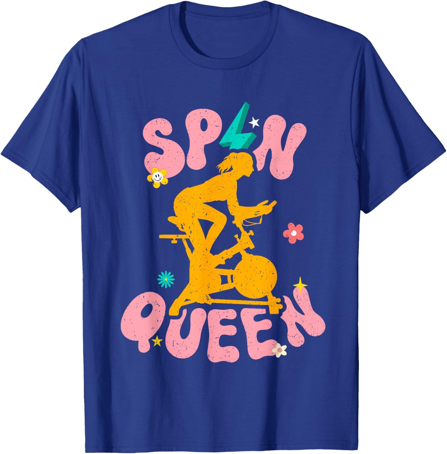Spin Class Queen Indoor Cycling Workout Stationary Spin Bike T-Shirt - T-Shirt | Royal