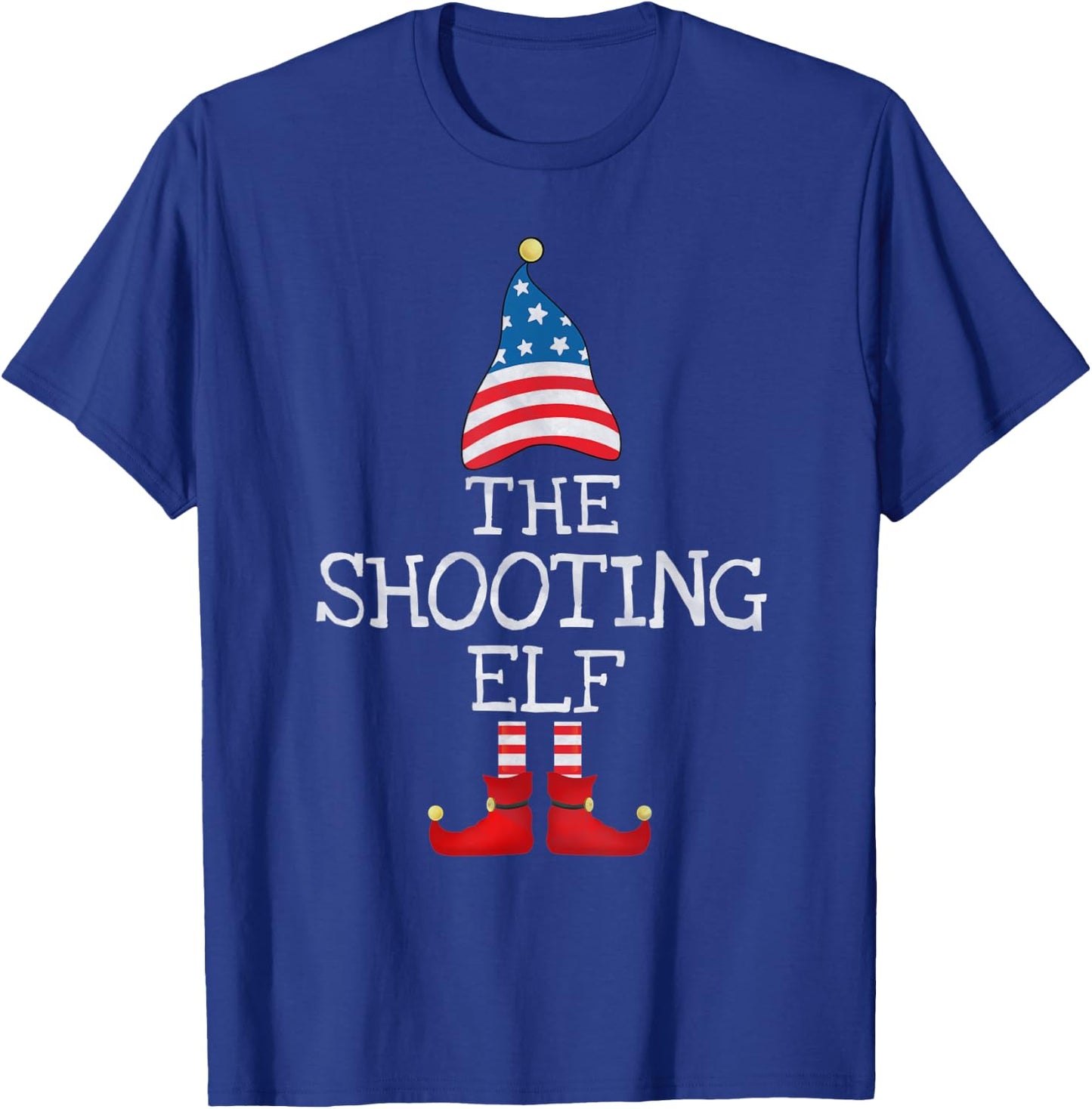 USA Flag Xmas The Shooting Elf Funny Matching Christmas Elf T-Shirt - T-Shirt | Royal