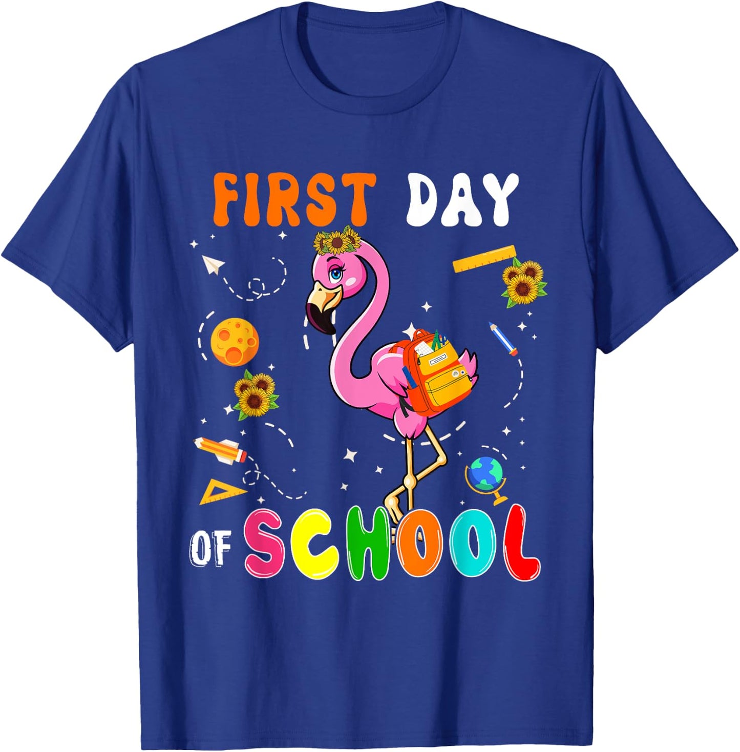 First Day Of School Flamingo Student Back To School Kids T-Shirt - T-Shirt | Royal