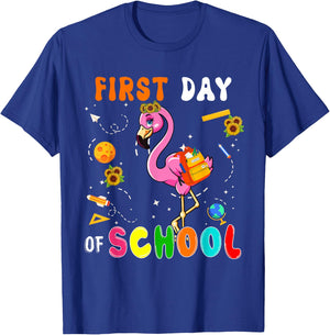 First Day Of School Flamingo Student Back To School Kids T-Shirt - T-Shirt | Royal