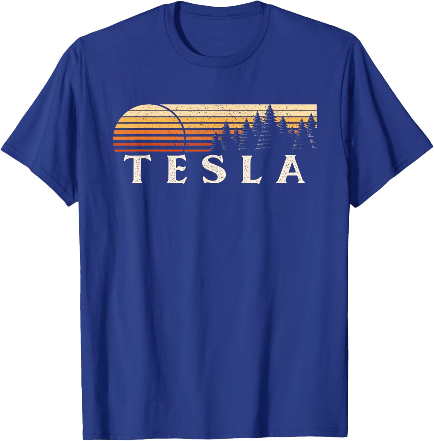 Tesla, WV Vintage Evergreen Sunset Eighties Retro T-Shirt - T-Shirt | Royal