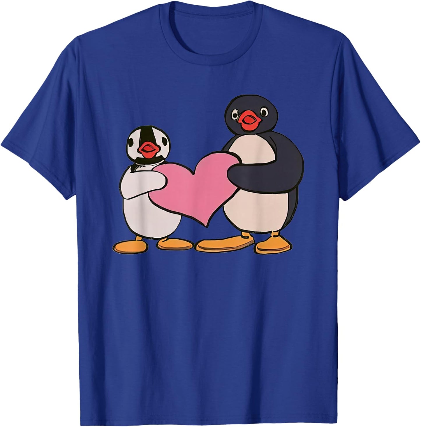 Cute Pingu And Pinga Penguin Holding Heart T-Shirt - T-Shirt | Royal