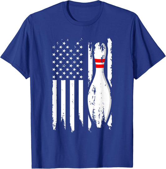 Bowling American Flag Stripes Patriot Men Women Bowler Pin T-Shirt - T-Shirt | Royal