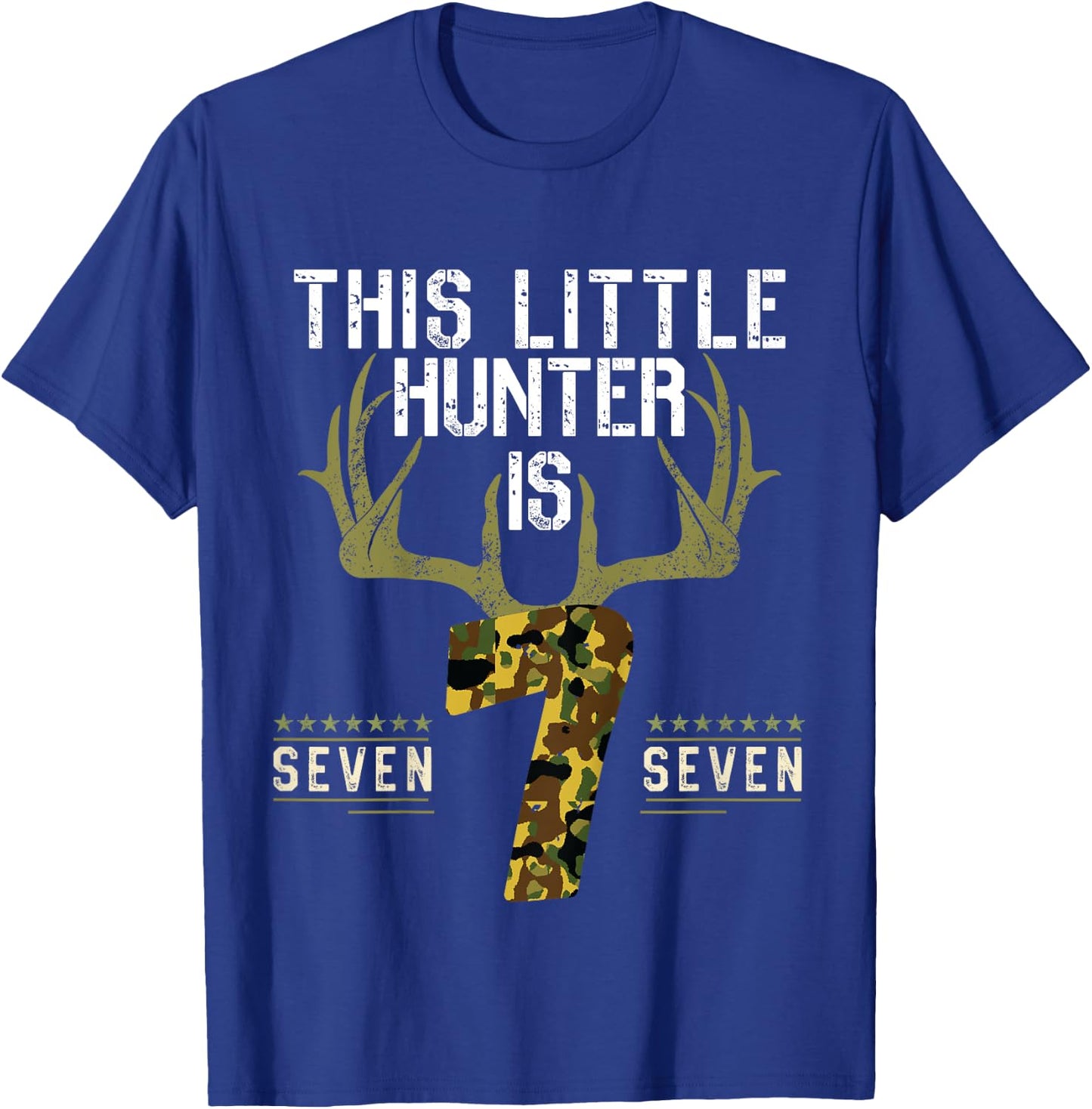 Kids 7th Birthday Funny Deer Hunter Seven Years Old Boy Hunting T-Shirt - T-Shirt | Royal