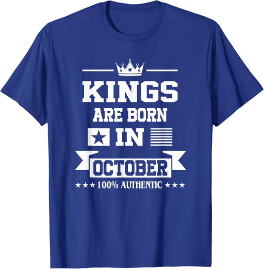 Men Kings Are Born In October Birthday T-Shirt - T-Shirt | Royal