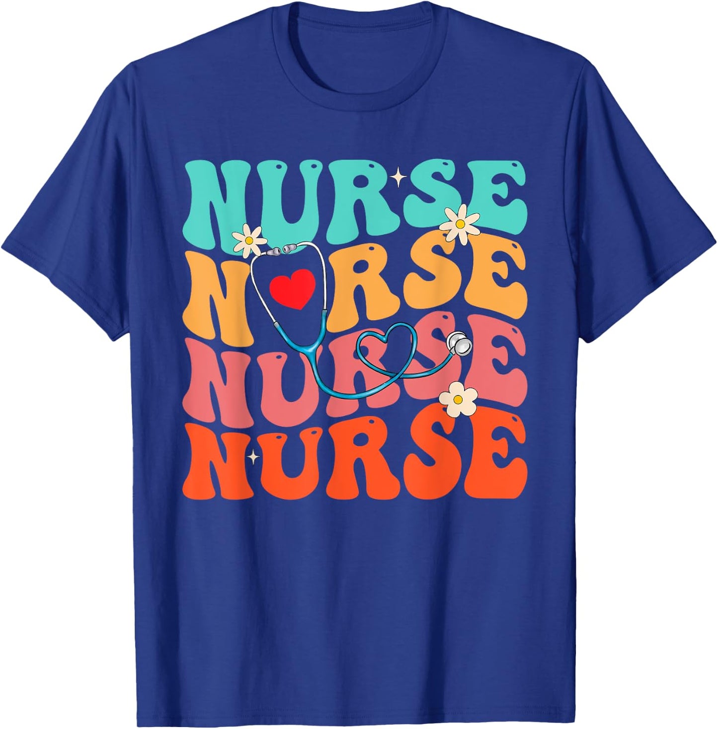 Cute Groovy Stethoscope Nurse Life Nursing Nurse Week Nurse T-Shirt - T-Shirt | Royal