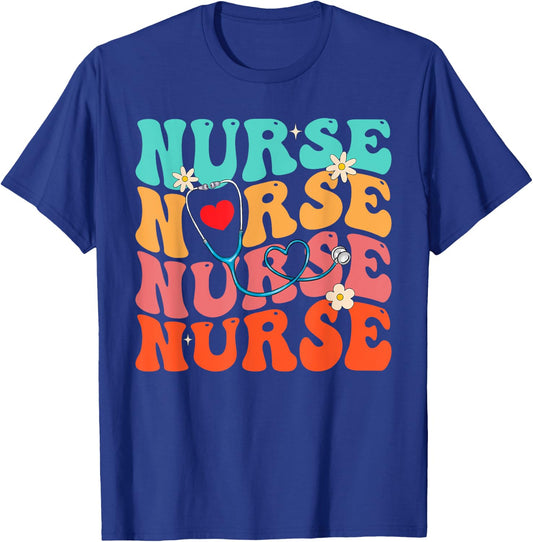 Cute Groovy Stethoscope Nurse Life Nursing Nurse Week Nurse T-Shirt - T-Shirt | Royal