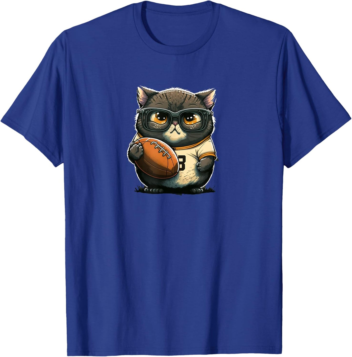 Funny cat with football for American football fans T-Shirt - T-Shirt | Royal