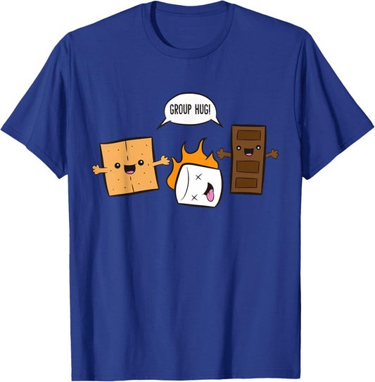 Group Hug Camping Campfire Chocolate Marshmallow S'Mores T-Shirt - T-Shirt | Royal