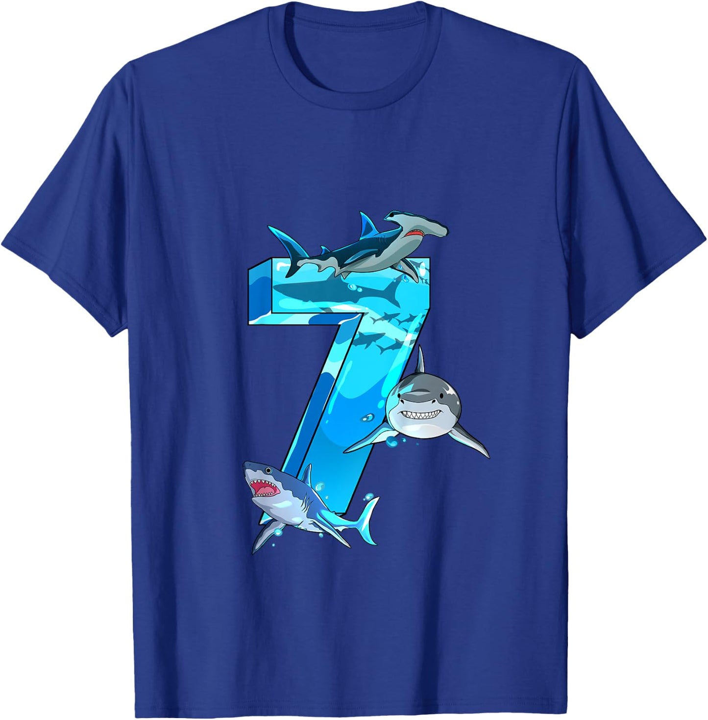 Kids Shark Boy 7 Years Birthday Child Children Birthday T-Shirt - T-Shirt | Royal