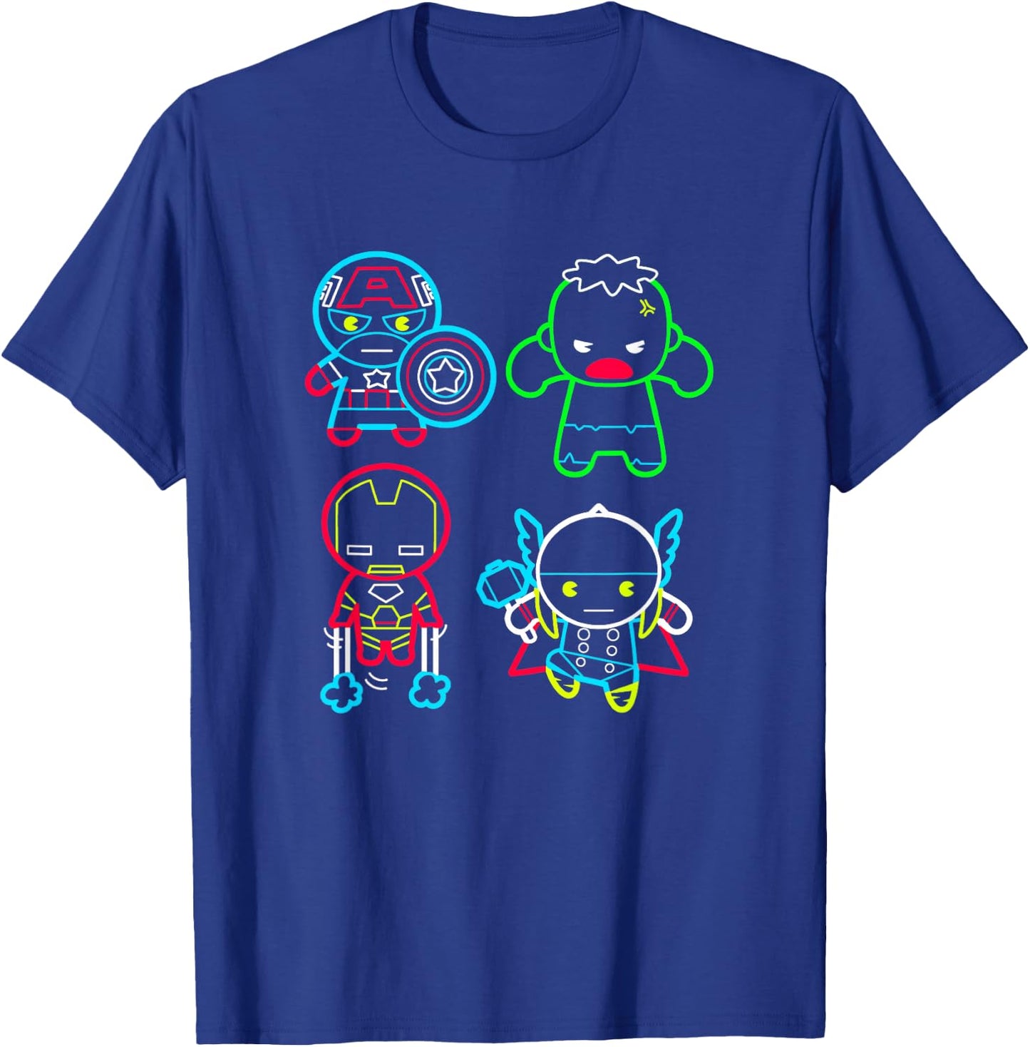 Marvel Kawaii Cute Avengers Neon Outline Group Shot T-Shirt - T-Shirt | Royal