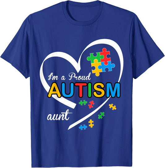 I'm A Proud Aunt Love Heart Autism Awareness Puzzle Matching T-Shirt - T-Shirt | Royal