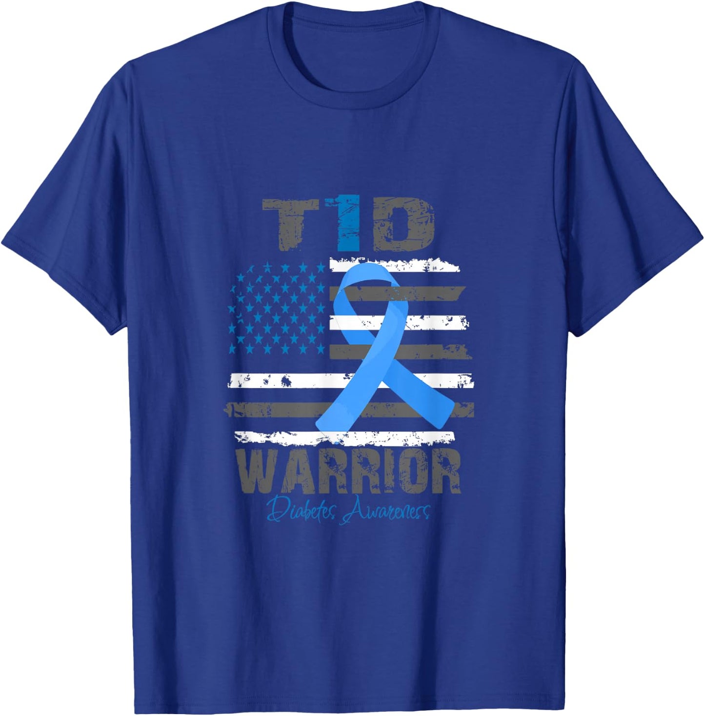 World Diabetes Awareness Blue Ribbon T1D Warrior Type 1 T-Shirt - T-Shirt | Royal
