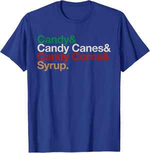 Funny Elf Xmas Food Groups List Candy Canes Corns & Syrup T-Shirt - T-Shirt | Royal