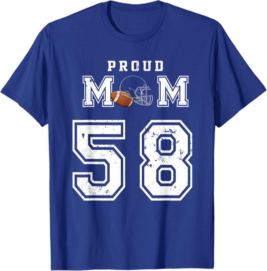 Custom Proud Football Mom Number 58 Personalized T-Shirt - T-Shirt | Royal