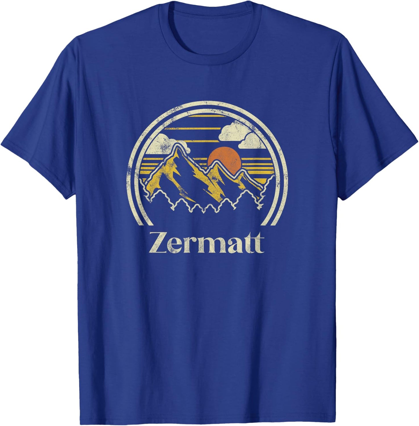 Zermatt Mountains Switzerland Hiking Outdoors Retro T-Shirt - T-Shirt | Royal