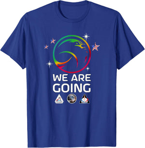 Official Moon Rocket Launch US Flag Stars WE ARE GOING T-Shirt - T-Shirt | Royal
