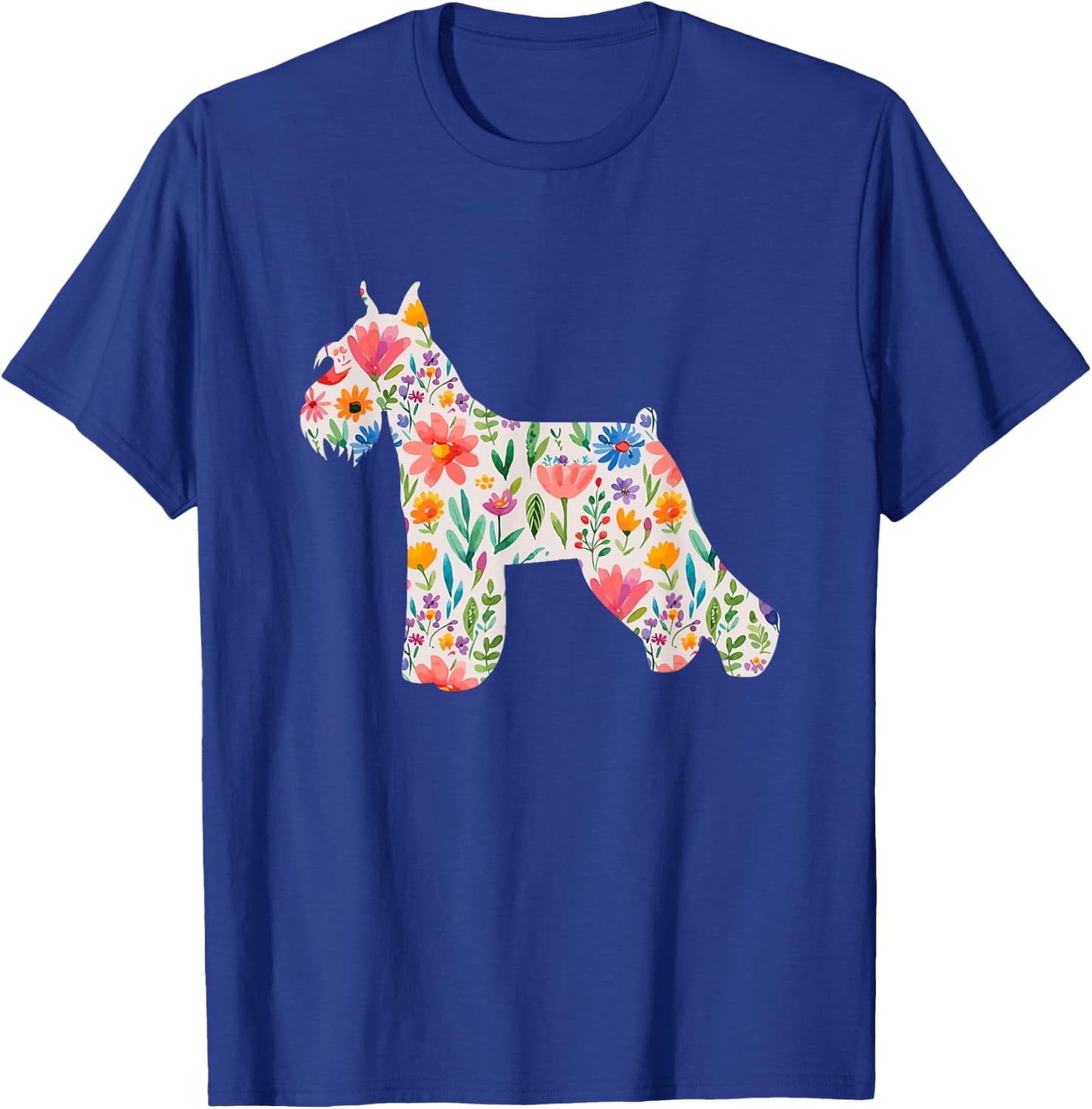 Schnauzer watercolor flowers design T-Shirt - T-Shirt | Royal