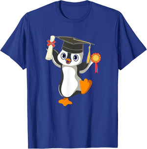 Cute Penguin Dancing Graduation Cap Certificate Fun Graduate T-Shirt - T-Shirt | Royal