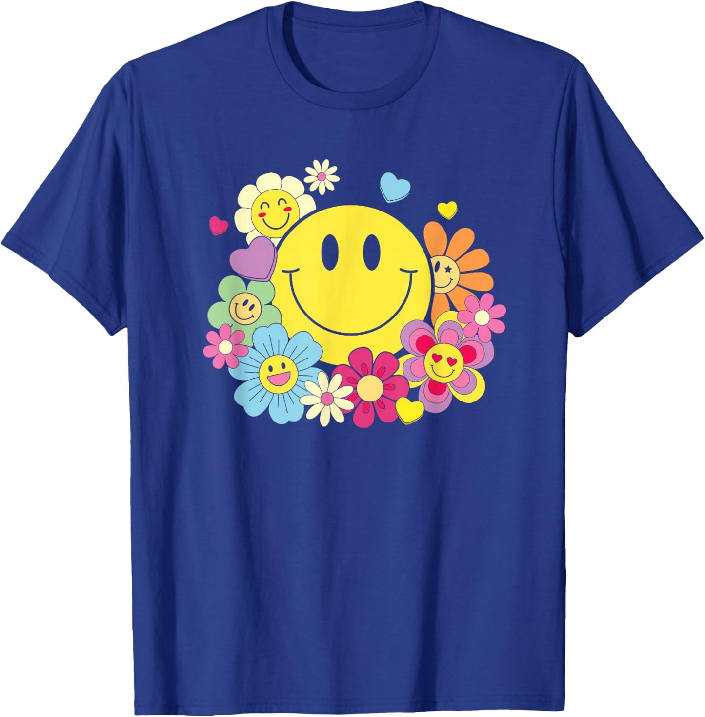 Cute Smile Face Flower Happy Face Flowers Heart Kids Girls T-Shirt - T-Shirt | Royal