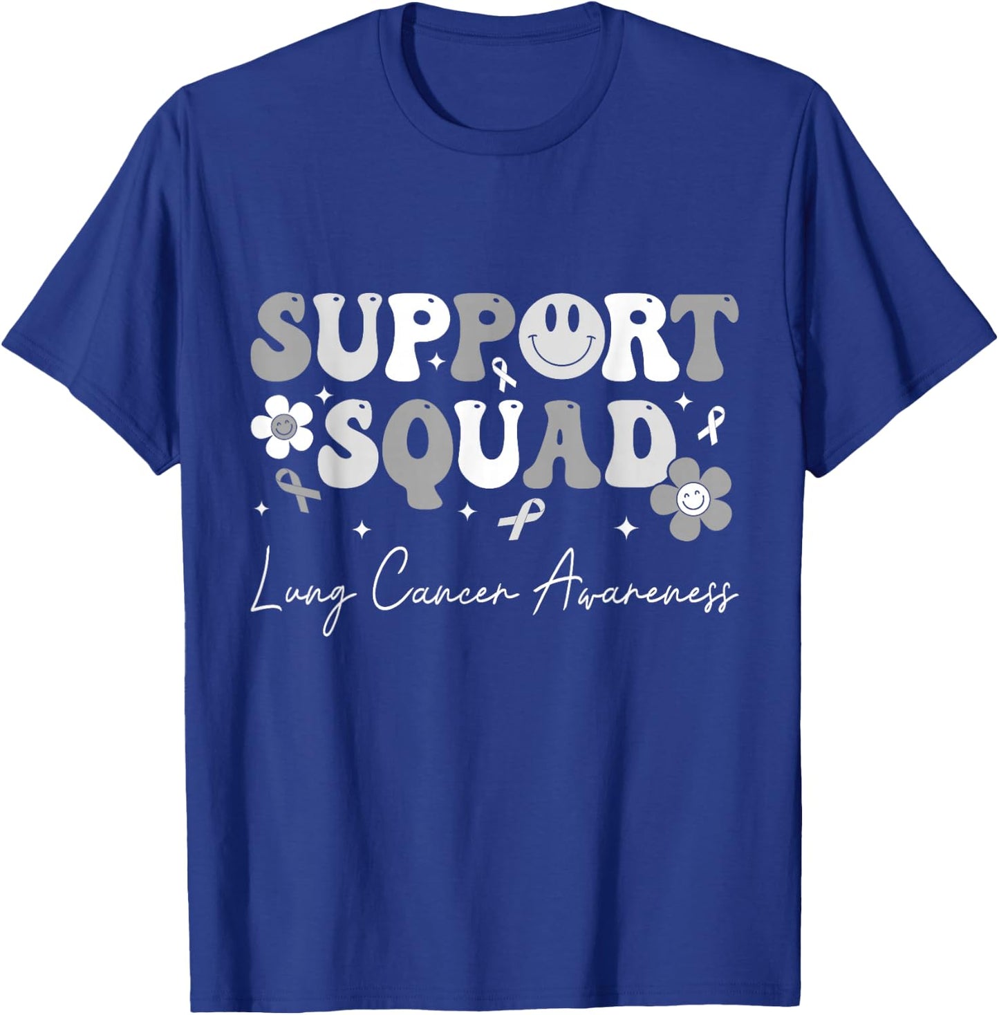 Groovy Support Squad Lung Cancer Awareness White Ribbon T-Shirt - T-Shirt | Royal