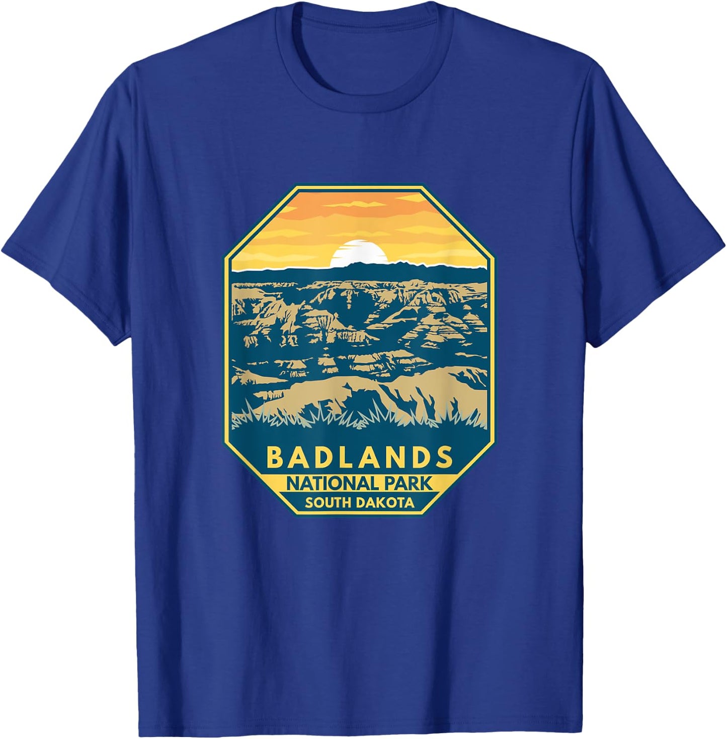 Badlands National Park Sunset Retro Emblem Vintage T-Shirt - T-Shirt | Royal