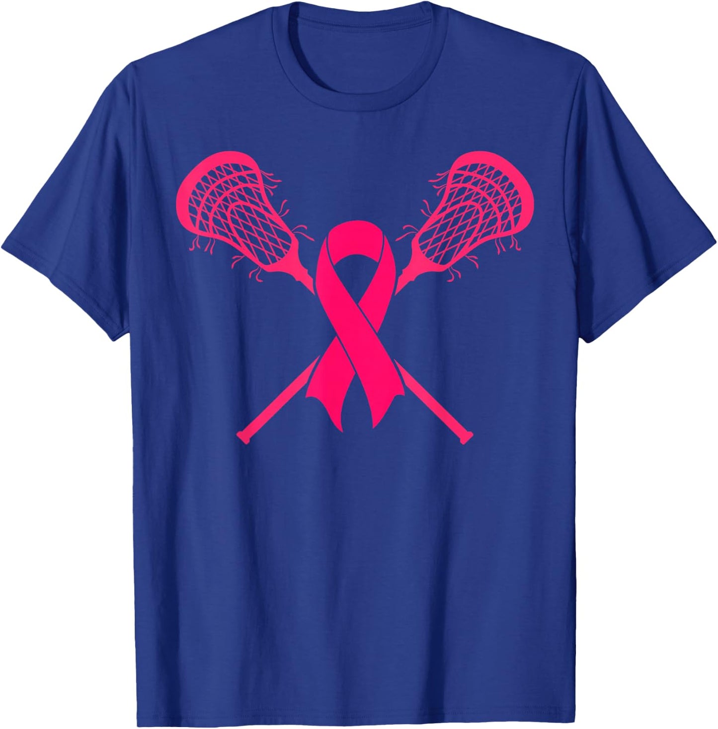 Pink Lacrosse Sticks Ribbon Breast Cancer Awareness Player T-Shirt - T-Shirt | Royal