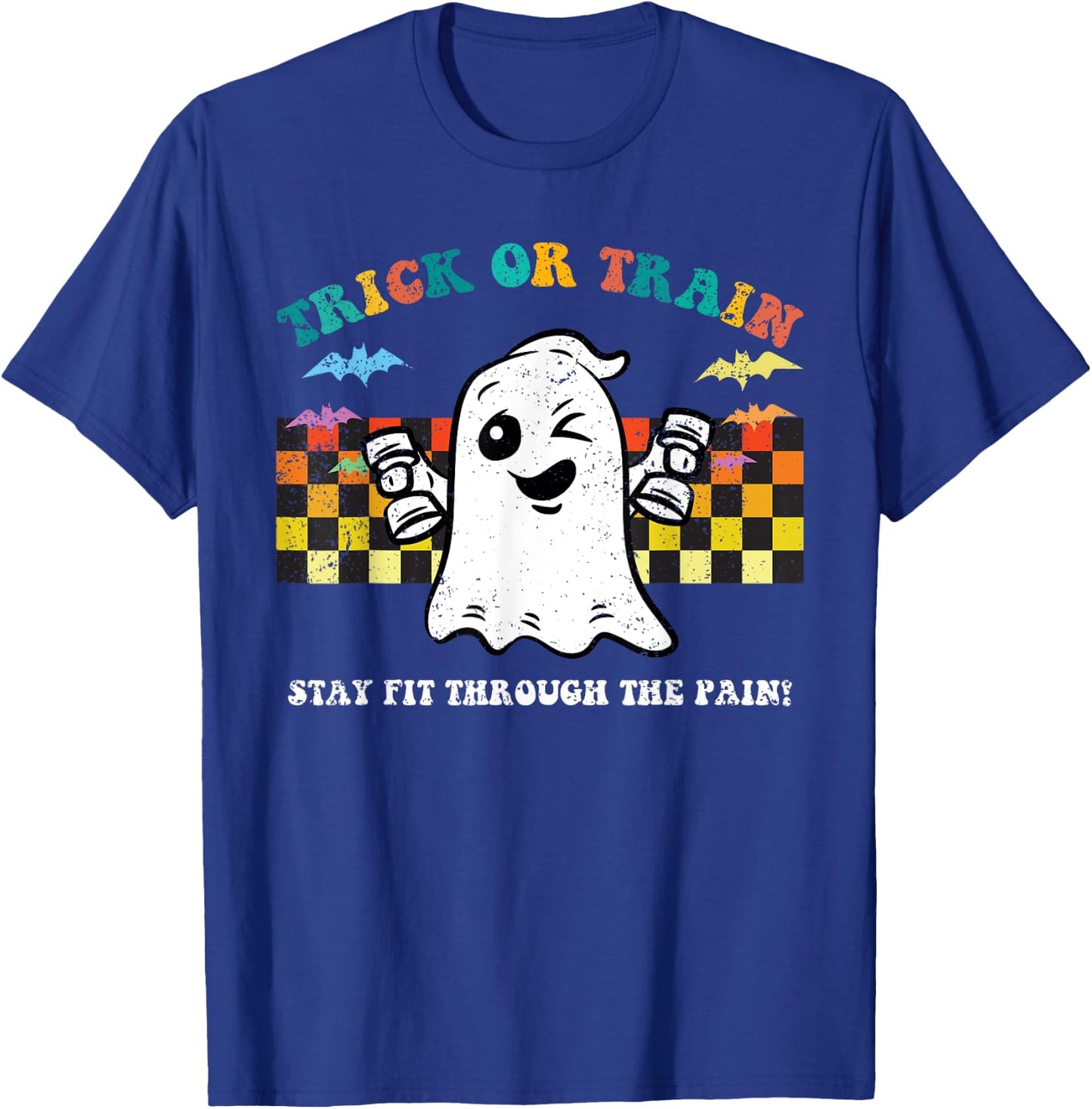 Trick Or Train Ghost Halloween Costume Fitnes Gym Workout T-Shirt - T-Shirt | Royal