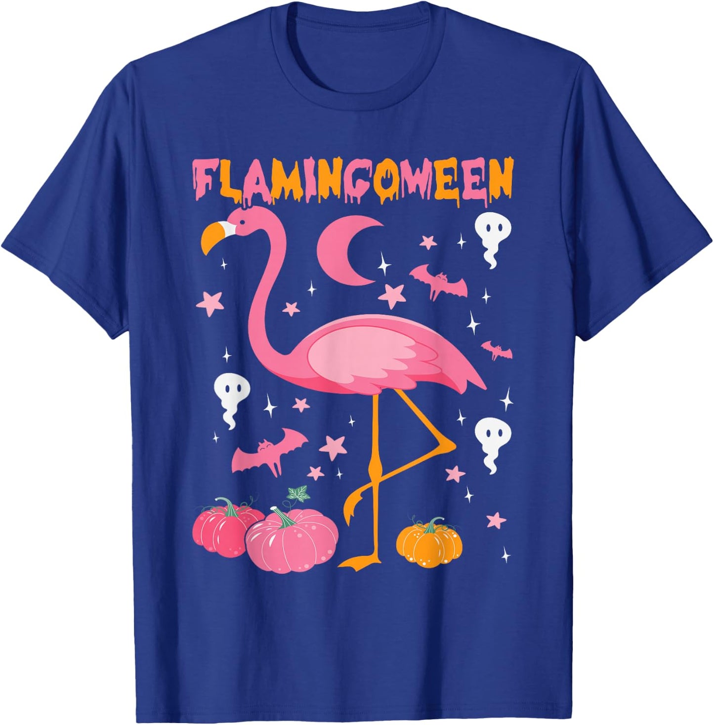 Happy Flamingoween Pink Flamingo Halloween Skeleton Spooky T-Shirt - T-Shirt | Royal