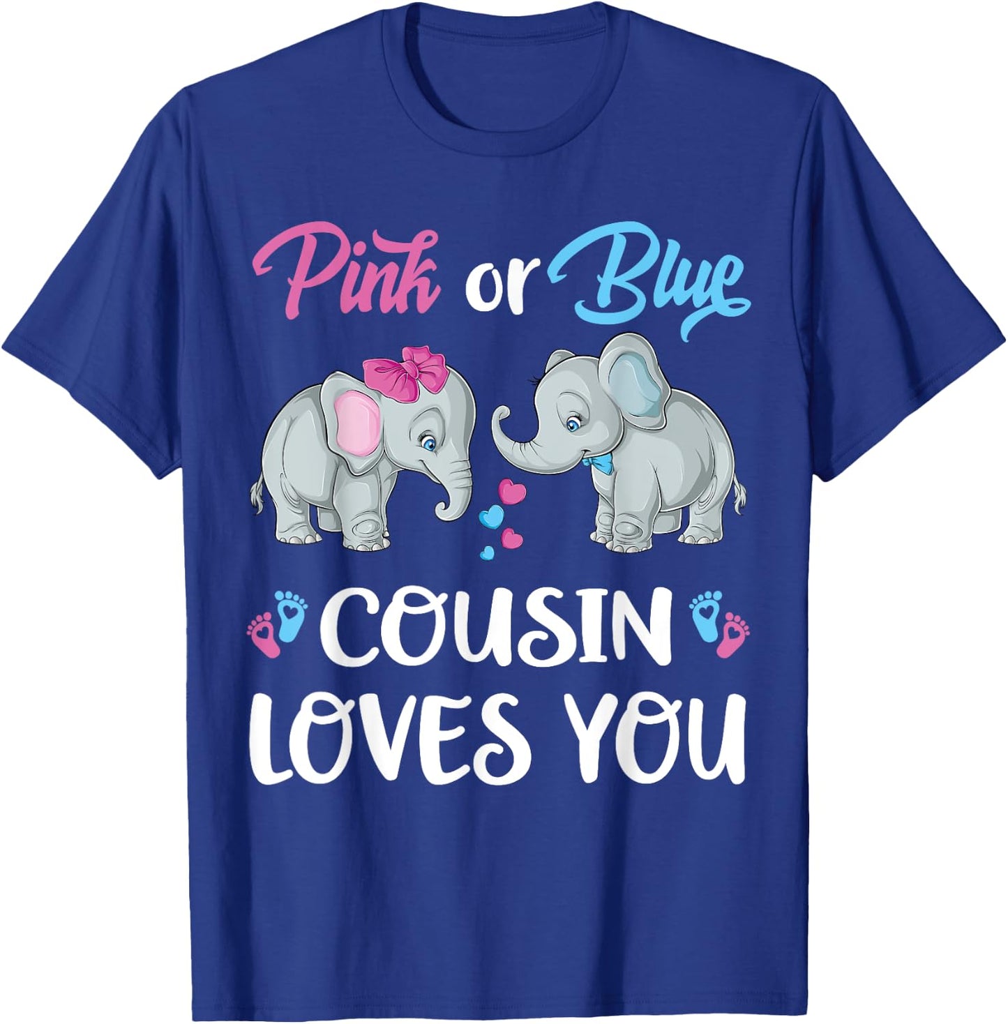 Pink Or Blue Cousin Loves You Elephants Gender Reveal Family T-Shirt - T-Shirt | Royal