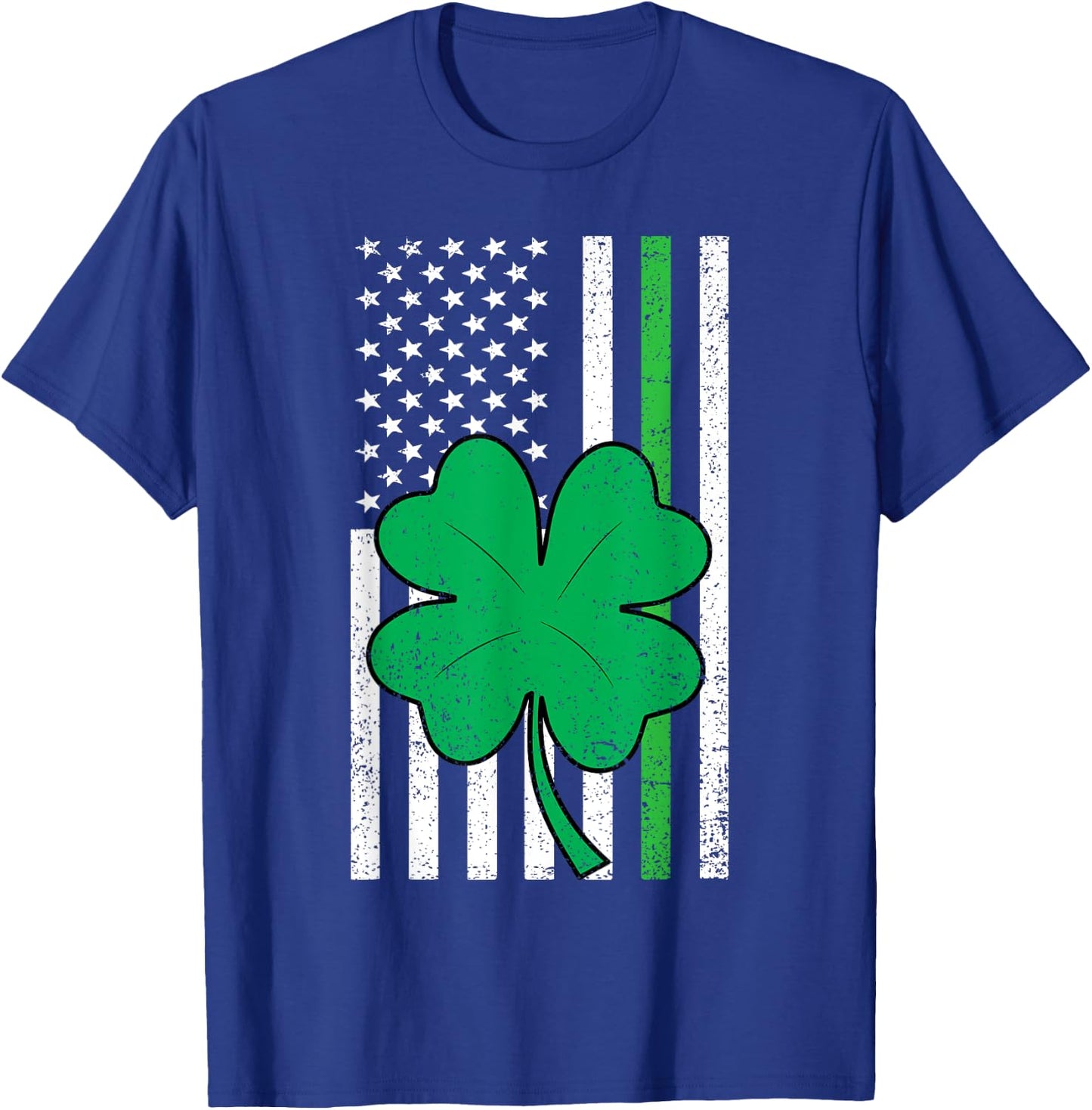 Shamrock American Flag Green Line St Patricks Day Military T-Shirt - T-Shirt | Royal