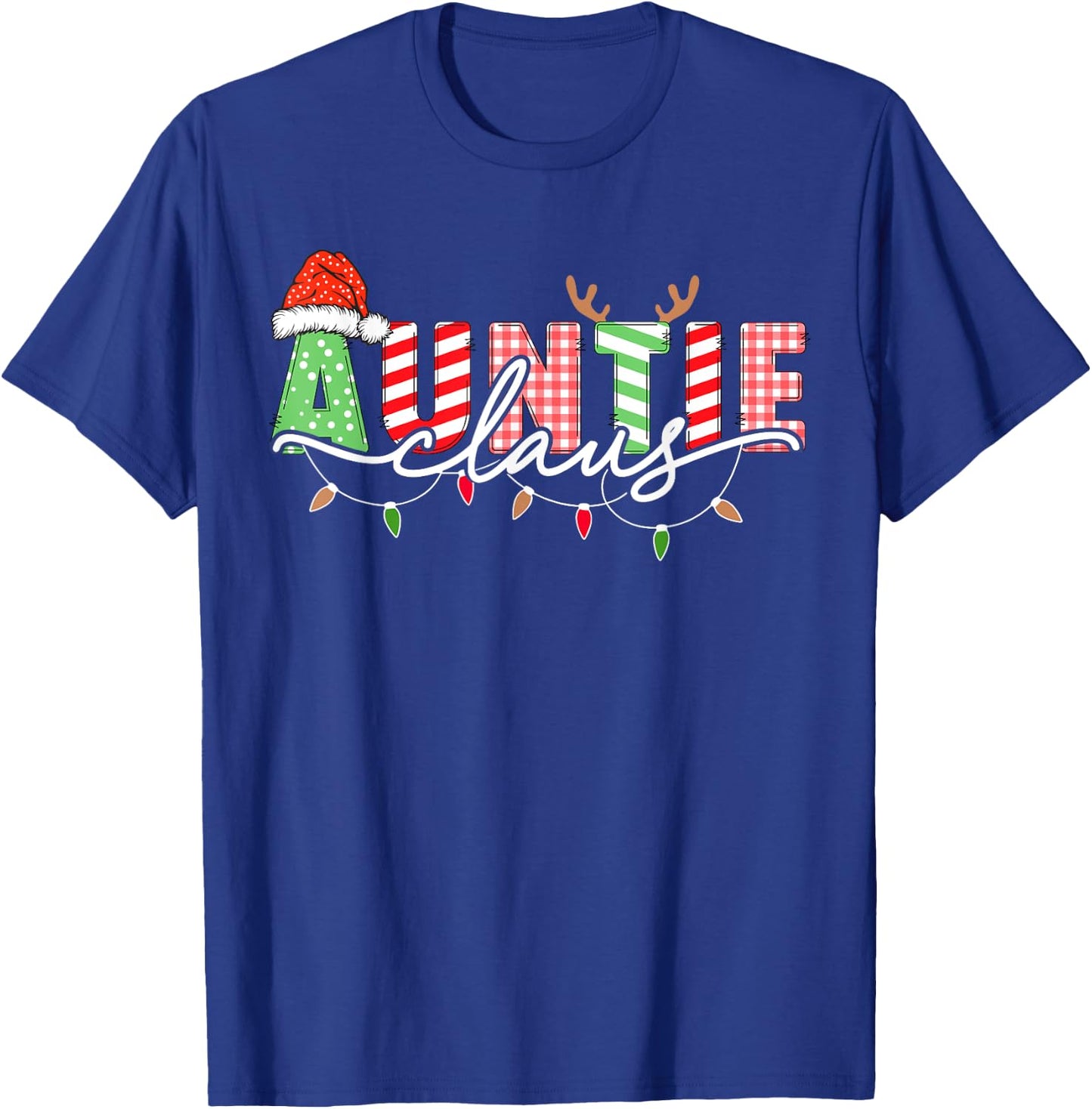 Auntie Claus Xmas Christmas Lights Pajama Family Matching T-Shirt - T-Shirt | Royal